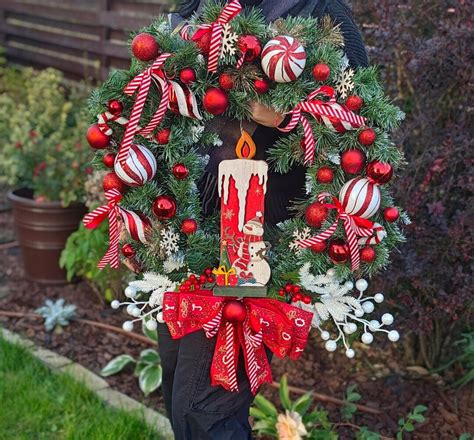 Large Luxury Christmas Wreath Red And White 70 Cm Aprox 28 Etsy