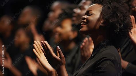 Black Christian Gospel Singer In Church Clapping Praise Jesus Christ A