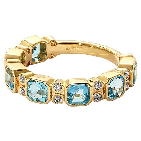 Syna Yellow Gold London Blue Topaz Emeralds Rubies And Diamond Ring