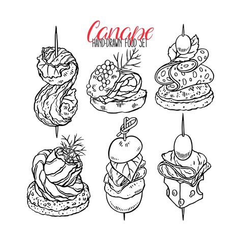 Premium Vector Cute Set Of Different Canapes Hand Drawn Illustration