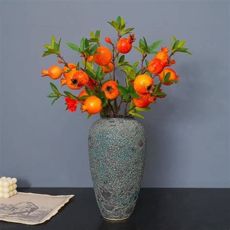 Orange Branche De Grenade T Tes Avec Fausses Fleurs Artificielles