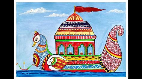 Kartik Purnima Boat Boita Painting Using Poster Colour