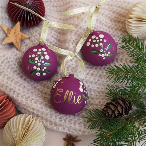 Personalised Festive Foliage Bauble Plum By Hello Marilu