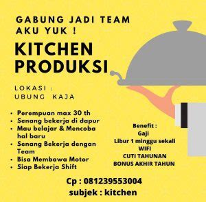 Lowongan Kerja Sebagai Sebagai Kitchen Produksi Dan Staff Pramuniaga