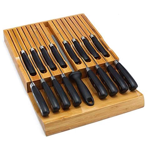 in-Drawer Knife Block,Bamboo Knife Drawer Organizer Insert, Kitchen ...