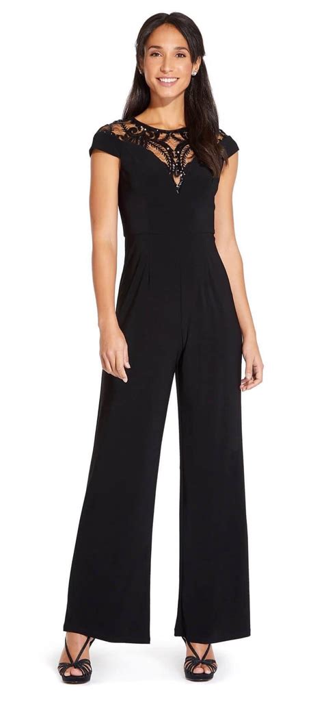 Black Adrianna Papell Ap1e206569 Short Sleeve Formal Beaded Pant Suit