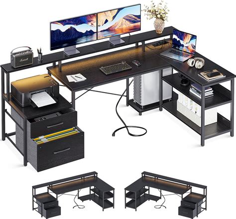 ODK Bureau Gaming Avec LED Bureau D Angle Gaming Avec 2 Prises