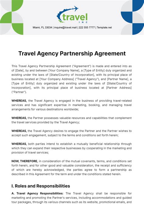Free Travel Agency Agreement Templates, Editable and Printable