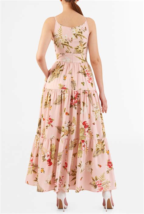 Shop Floral Print Bow Tie Crepe Tiered Maxi Dress Eshakti