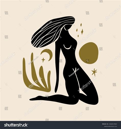 Divine Goddess Vector Clipart Illustration Boho Stock Vector Royalty