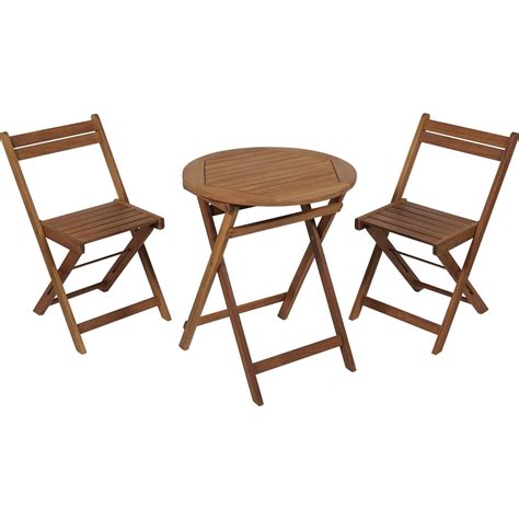 Ensemble Balcon Pliant Table Ronde Chaises Bois Acacia Teint Bali