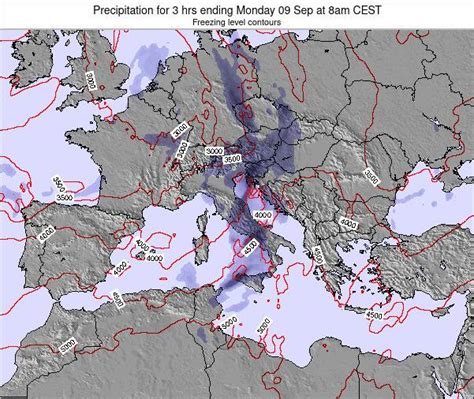 Italy Precipitation for 3 hrs ending Sunday 05 Sep at 2pm CEST