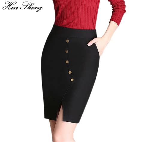 Fashion Spring Women High Waist Pencil Skirt Elegant Buttons Split Sexy