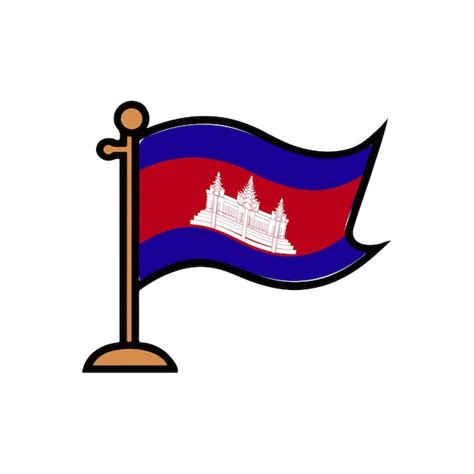 Premium Vector Waving Cambodia Flag Icon With Wooden Flagpole