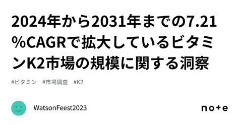 2024年から2031年までの721％cagrで拡大しているビタミンk2市場の規模に関する洞察｜watsonfeest2023