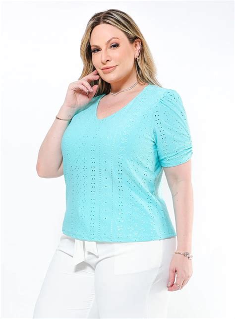 Blusa Plus Size Manga Princesa Em Malha Laise Best Size E Commerce