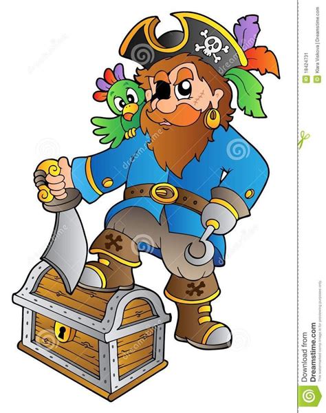 Pirate Standing On Treasure Chest Stock Vector Illustration Of Beard