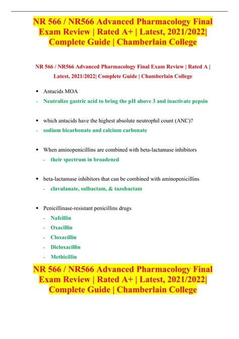 NR 566 NR566 Advanced Pharmacology Final Exam Review Rated A