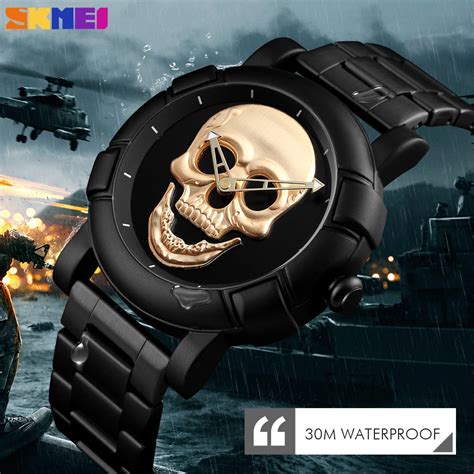 SKMEI Top Brand Luxury Skull Watch Men Fashion Sport Quartz Stainless