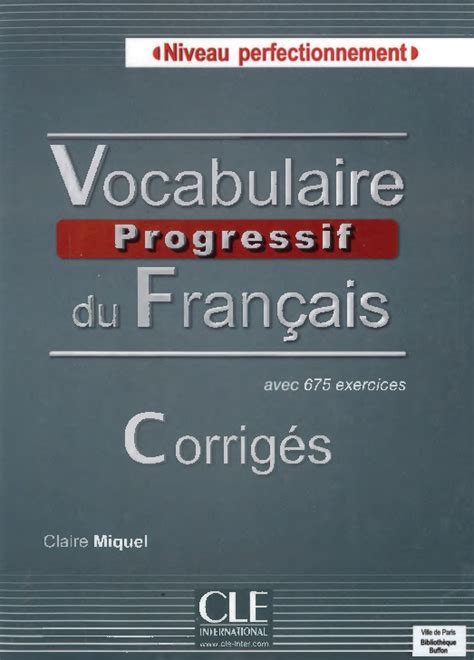 Vocabulaire Progressif Du Fran Ais Avec Exercices Niveau