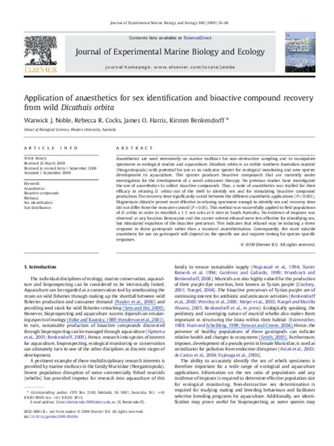 Pdf Application Of Anaesthetics For Sex Identification And Bioactive