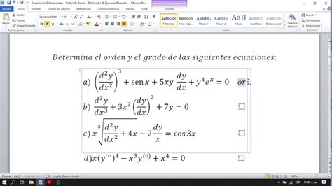 Ecuaciones Diferenciales Orden Grado Definici N Ejercicio