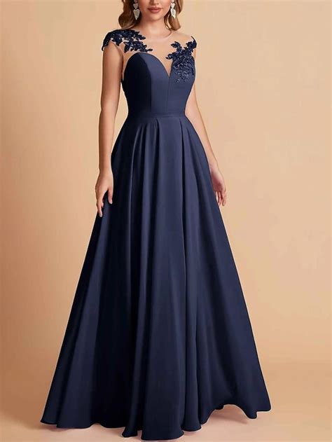 A Line Evening Gown Elegant Dress Formal Wedding Guest Floor Length