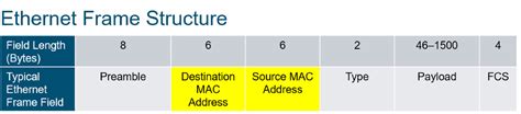Day 2 Pt4 Ethernet Frame Structure Diagram Quizlet