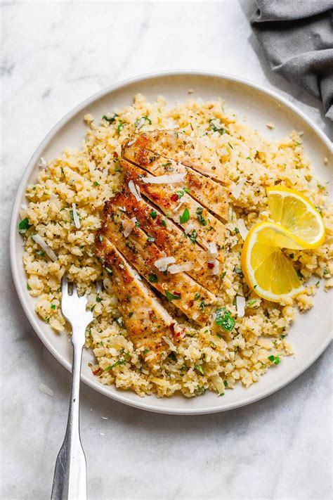 Garlic Butter Chicken With Parmesan Cauliflower Rice Easy Chicken