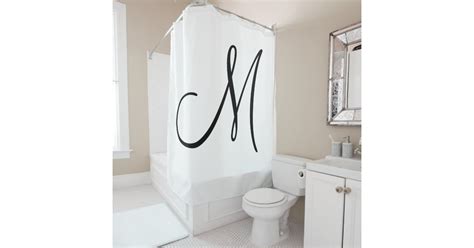 Elegant Script Monogram Black White Initial Shower Curtain Zazzle