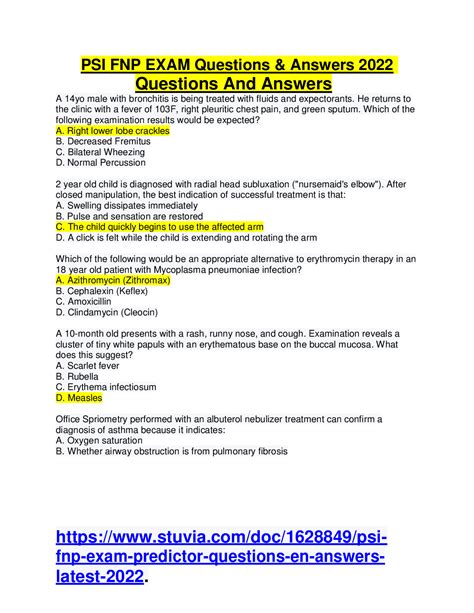 PSI FNP EXAM Questions Answers 2022 Questions And Answers Browsegrades