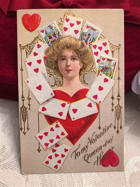 Beautiful Queen Of Hearts Antique Postcard Valentines Day Etsy