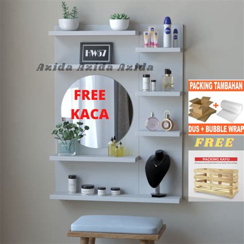 Rak Rias Make Up Dinding Tempel Gantung Kayu Kaca Susun Kosmetik