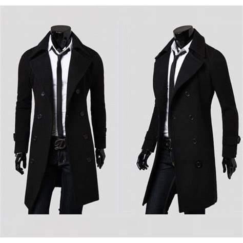 Manteau Long Hiver Homme Noir Caban Manches Long Chaud En Laine Costume