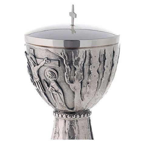 Molina Chalice And Ciborium With Stylized Crucifixion Silver Plated