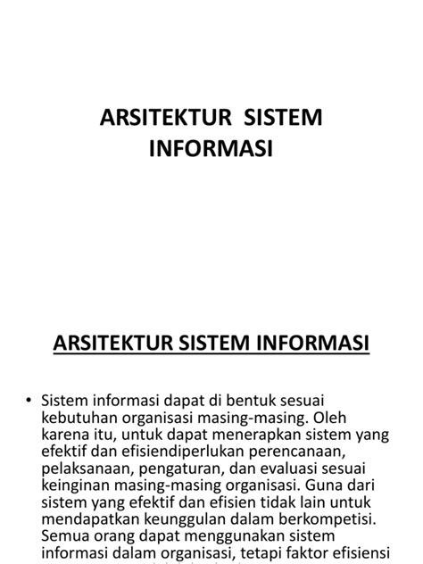 arsitektur sistem informasi  contohnya  komputer