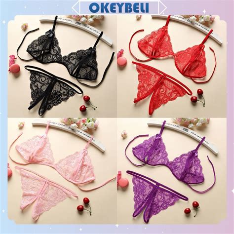 Jual OKEY BELIBS001 Set Bra Lingerie Sexy Celana Dalam G String Bahan Lace Transparan Jumbo