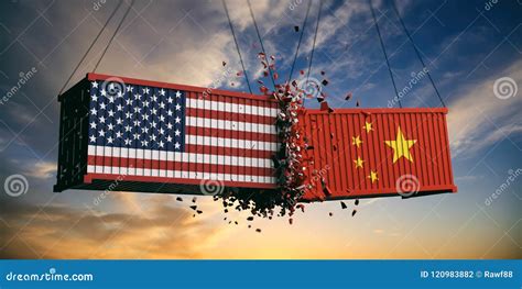 USA and China Trade War. US of America and Chinese Flags Crashed ...