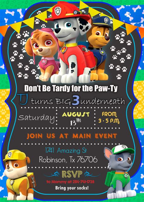 Paw Patrol Pool Party Chalkboard Birthday Party Invitations Lupon Gov Ph