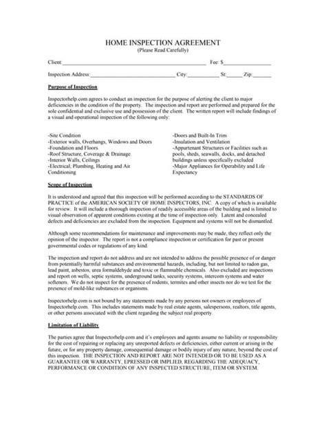 Home Inspection Agreement Pdf Free Download