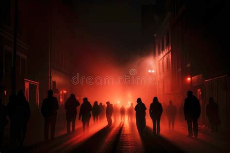 People Silhouettes Standing On Street At Night Disturbing News Crisis