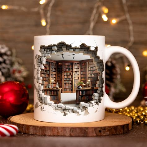 3D Book Mug Wrap, 11oz and 15 Oz Mug Design, 3D Bookshelf Mug ...