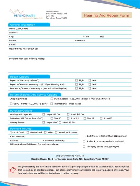 Fillable Online Hearing Aid Repair Form Fax Email Print Pdffiller