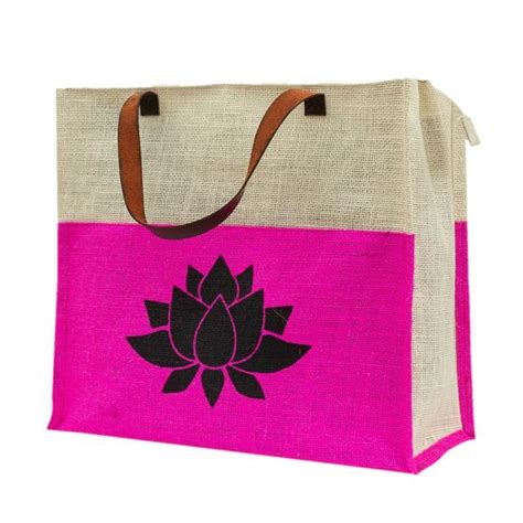 Juteka Lotus Print Hand Bag For Grocery Office Lunch Picnic Tiffin