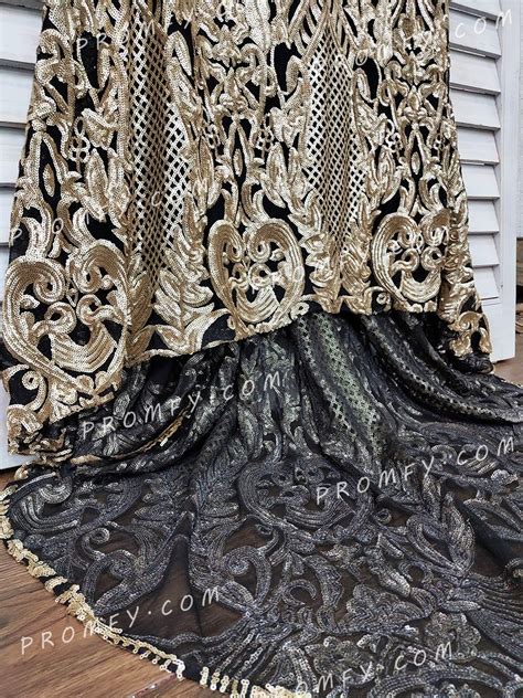 Promfy Gold Sequin Black Lining Prom Dress