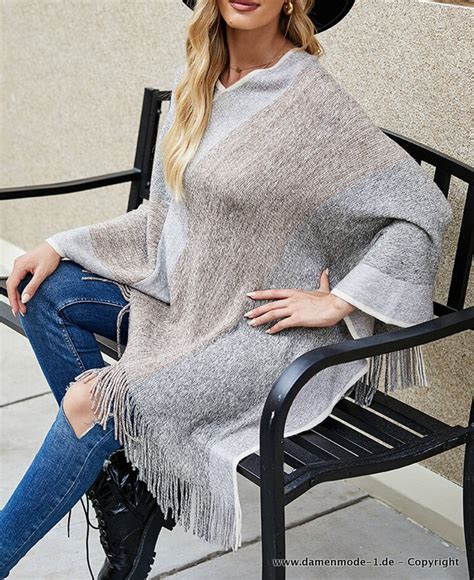 Neuheiten Damen Boho Style Poncho Strickjacke In Silber