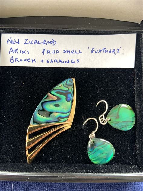 New Zealand Ariki Paua Shell Brooch Earrings Gem