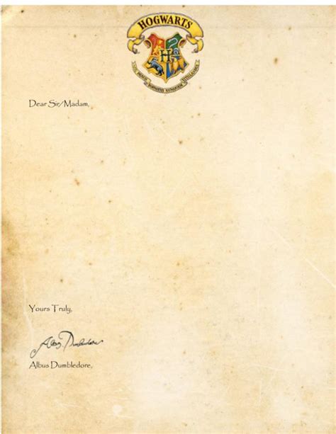 Free Printable Hogwarts Acceptance Letter