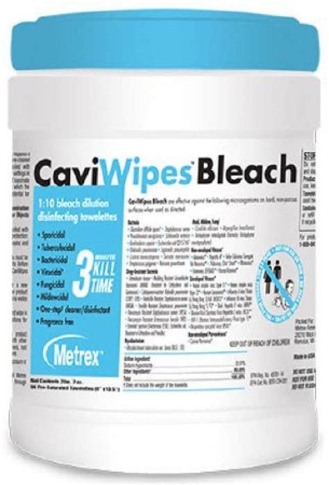 Caviwipes Bleach Surface Disinfectant Cleaner Premoistened Wipe