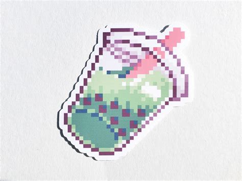 Boba Tea Pixel Art Matte Vinyl Sticker Etsy